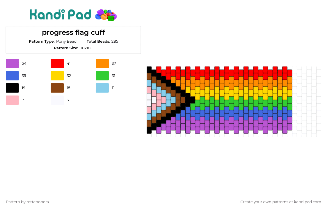 progress flag cuff - Pony Bead Pattern by rottenopera on Kandi Pad - progress,pride,flag,cuff,community,colorful,rainbow
