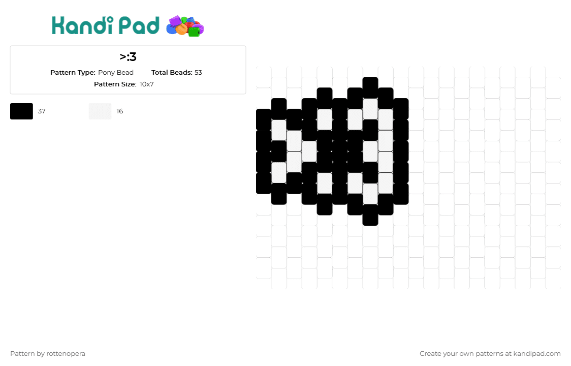 >:3 - Pony Bead Pattern by rottenopera on Kandi Pad - emoticon,emoji,face,text,simple,white,black