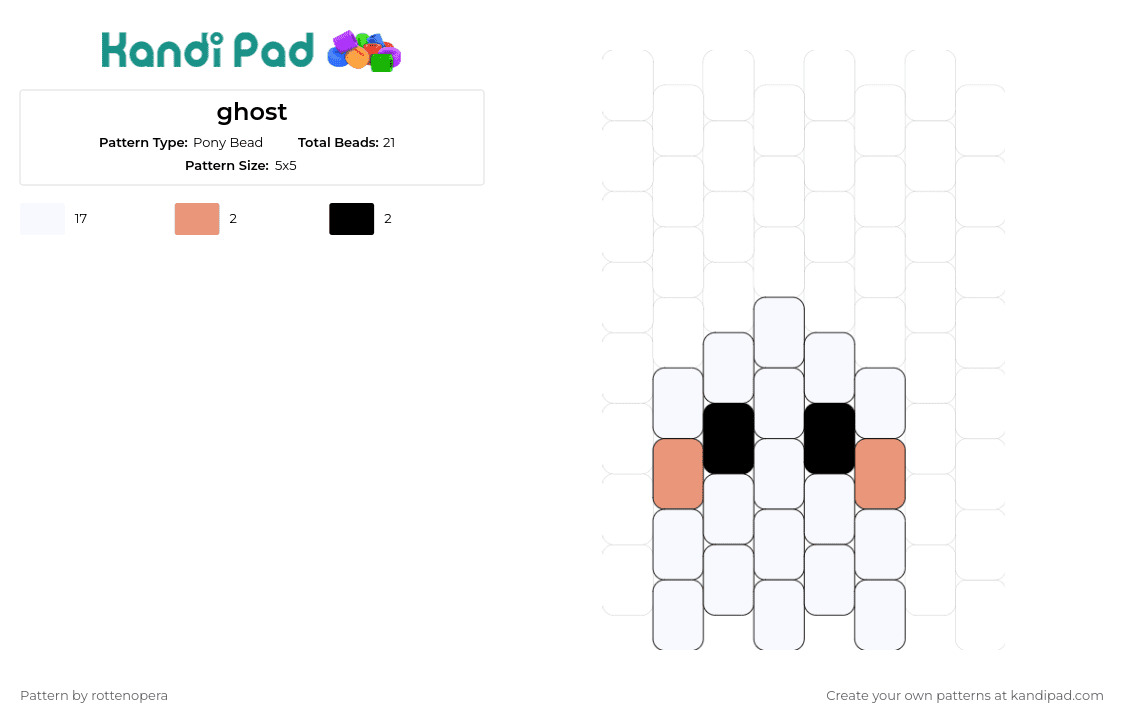 ghost - Pony Bead Pattern by rottenopera on Kandi Pad - ghost,cute,spooky,spirit,playful,supernatural,whimsy,friendly,white