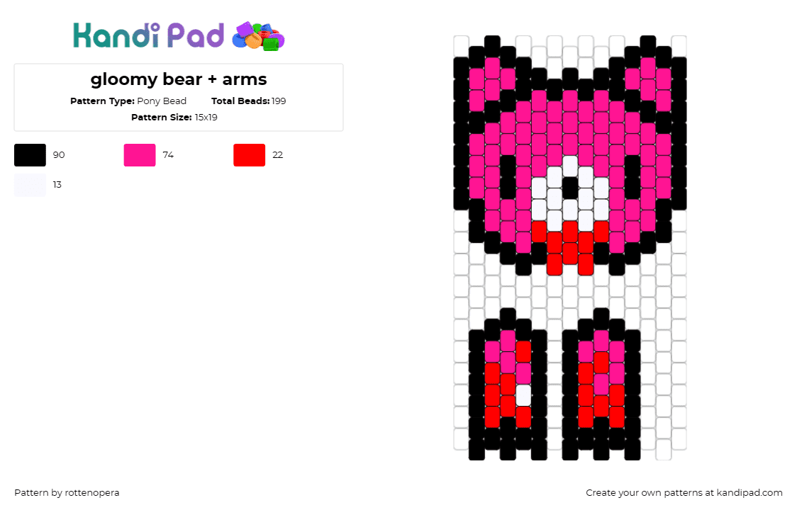 gloomy bear + arms - Pony Bead Pattern by rottenopera on Kandi Pad - gloomy bear,teddy,horror,alternative,bloody,scary,creepy,pink