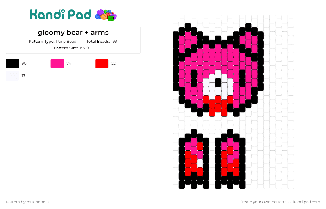 gloomy bear + arms - Pony Bead Pattern by rottenopera on Kandi Pad - gloomy bear,teddy,horror,alternative,bloody,scary,creepy,pink