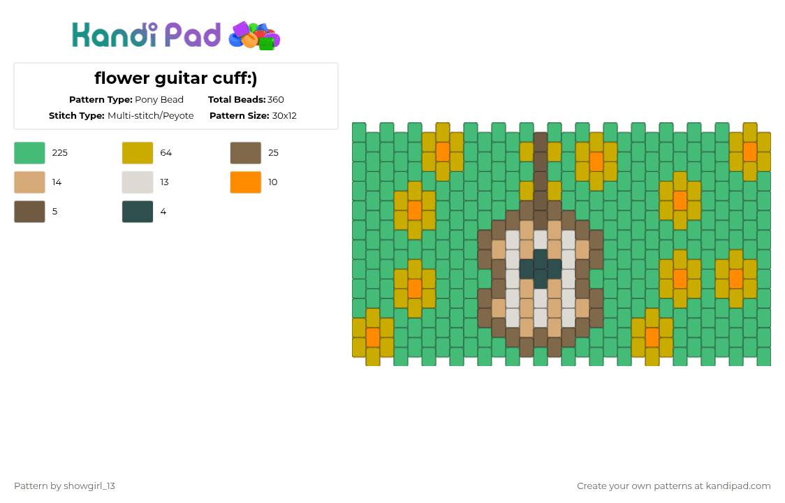 flower guitar cuff:) - Pony Bead Pattern by showgirl_13 on Kandi Pad - teal,yellow