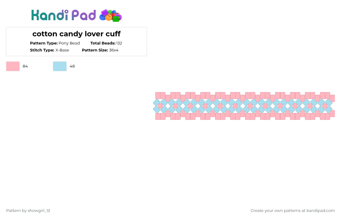 cotton candy lover cuff - Pony Bead Pattern by queenfanta on Kandi Pad - light blue,pink