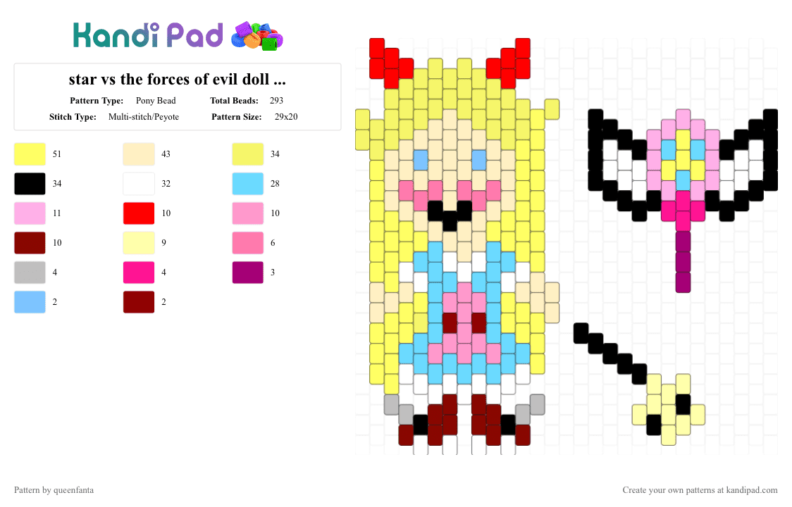 star vs the forces of evil doll parts⭐️ - Pony Bead Pattern by queenfanta on Kandi Pad - yellow,beige