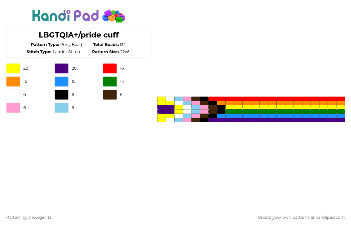 LBGTQIA+/pride cuff - Pony Bead Pattern by queenfanta on Kandi Pad - orange,light blue,green,colorful