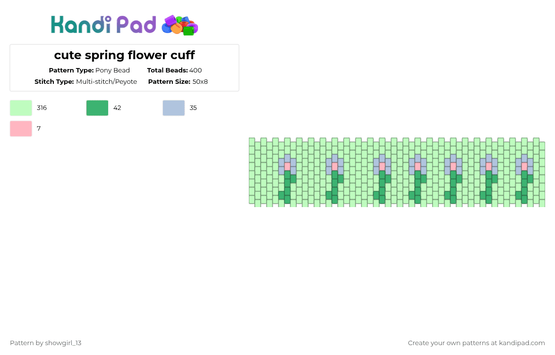 cute spring flower cuff - Pony Bead Pattern by showgirl_13 on Kandi Pad - teal