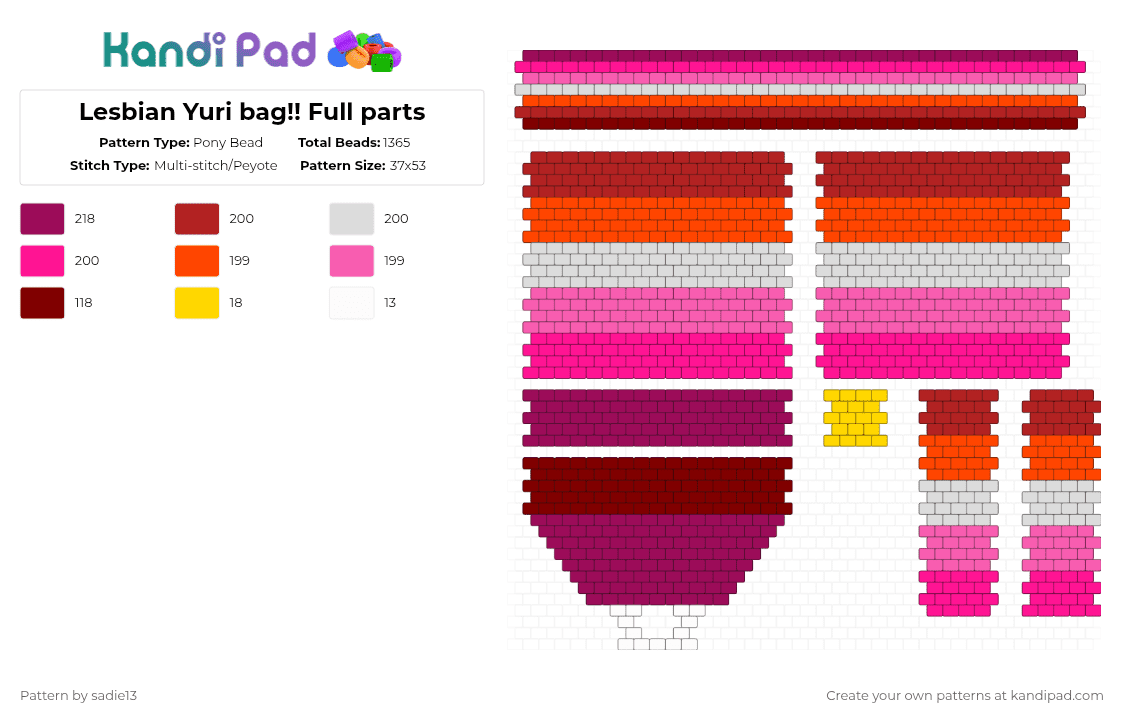 Lesbian Yuri bag!! Full parts - Pony Bead Pattern by sadie13 on Kandi Pad - red,pink