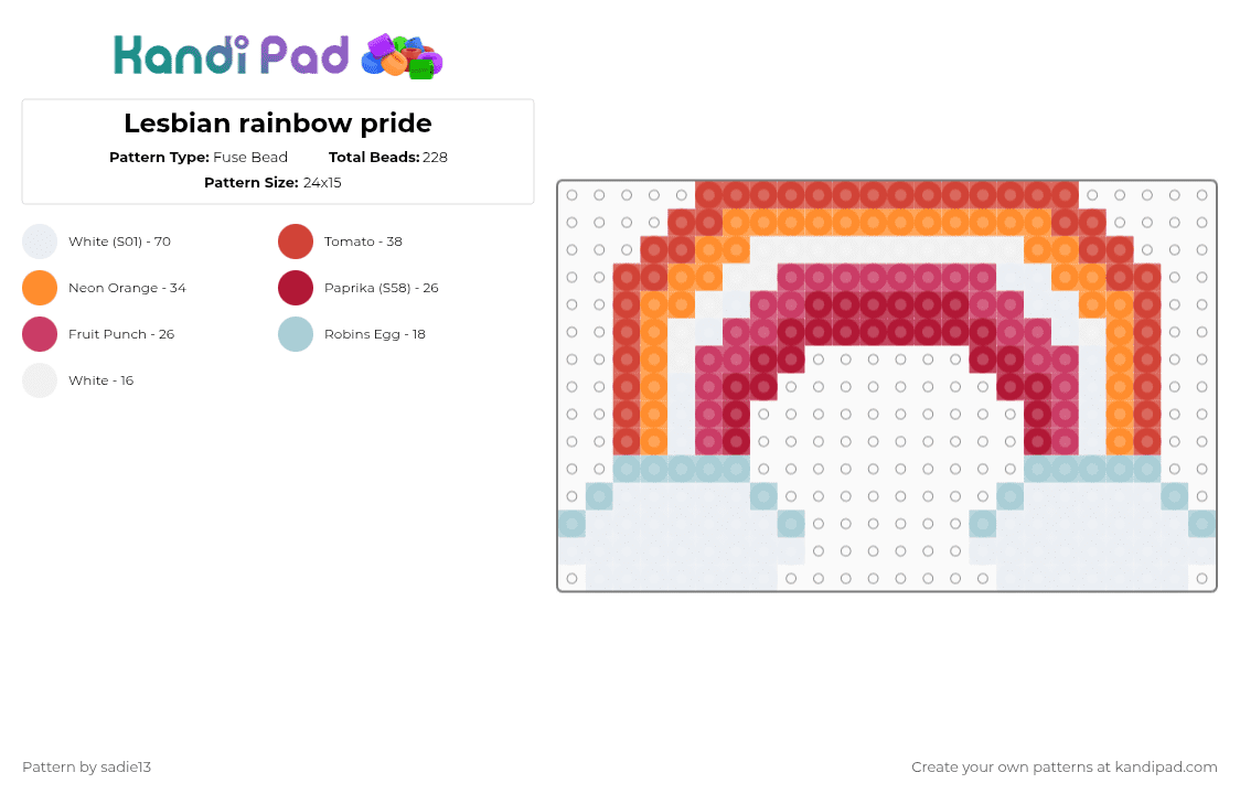 Lesbian rainbow pride - Fuse Bead Pattern by sadie13 on Kandi Pad - red,orange