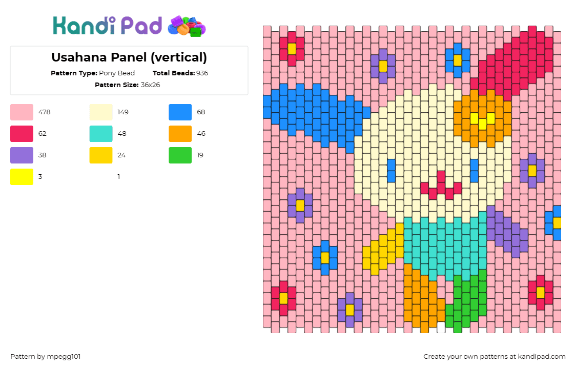 Usahana Panel (vertical) - Pony Bead Pattern by mpegg101 on Kandi Pad - usahana,sanrio,character,whimsical,vertical,cheerful,pastel,backdrop,colorful,mu