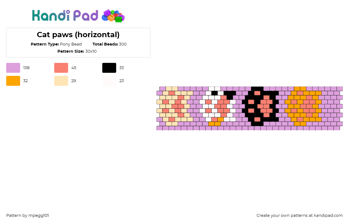 Cat paws (horizontal) - Pony Bead Pattern by mpegg101 on Kandi Pad - paw prints,cats,cuff,adorable,playful,warm,animal motifs,horizontal,pink