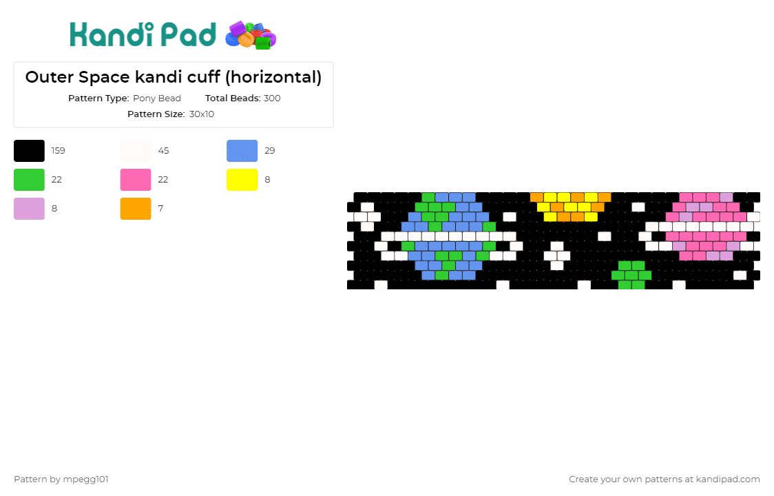 Outer Space kandi cuff (horizontal) - Pony Bead Pattern by mpegg101 on Kandi Pad - planets,space,stars,scifi,cuff,cosmic,journey,universe,horizontal,colorful,black