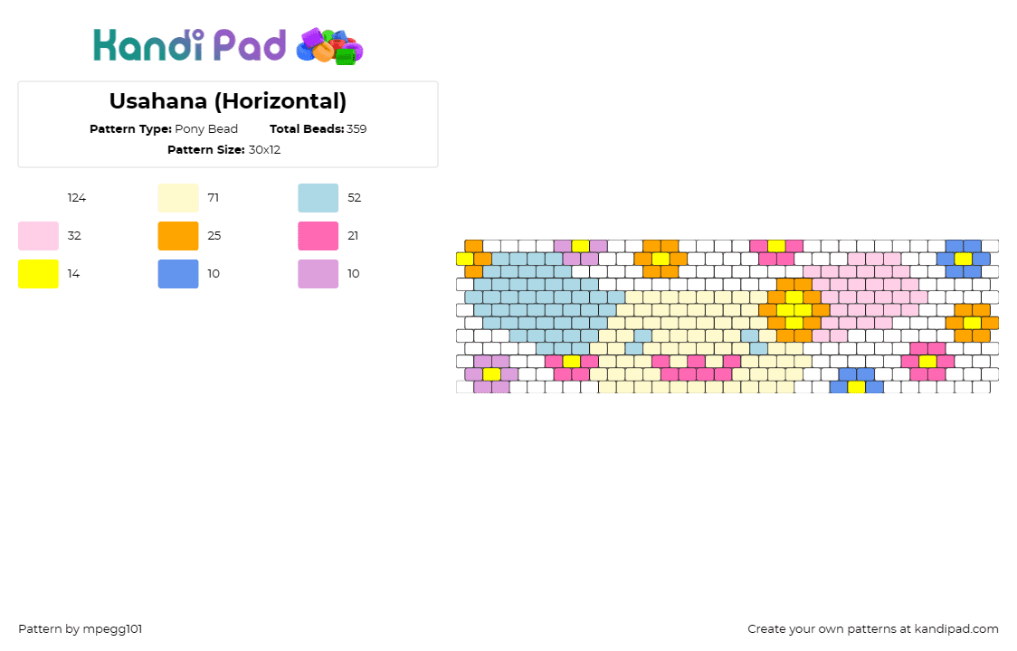 Usahana (Horizontal) - Pony Bead Pattern by mpegg101 on Kandi Pad - usahana,sanrio,cuff,pastel,kawaii,sweet,colorful