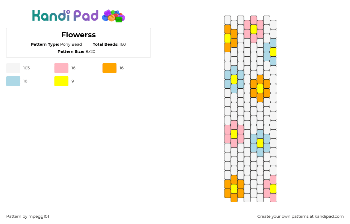 Flowerss - Pony Bead Pattern by mpegg101 on Kandi Pad - flowers,cuff,vertical,colorful,nature,cheerful,uplifting,motif,ensemble,white