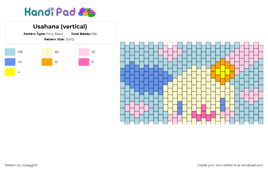 Usahana (vertical) - Pony Bead Pattern by mpegg101 on Kandi Pad - usahana,sanrio,vertical,pastel,soft,inviting,character,gentle,multicolored,blue