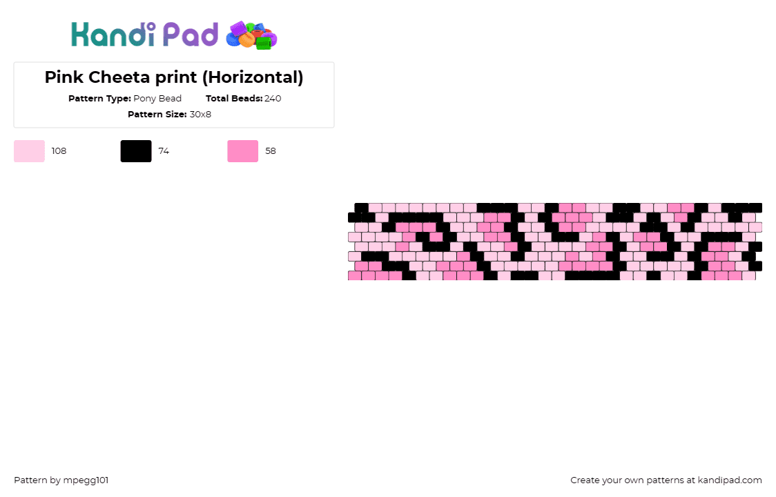 Pink Cheeta print (Horizontal) - Pony Bead Pattern by mpegg101 on Kandi Pad - cheetah print,animal,cuff,chic,fashionable,pattern,horizontal,pink