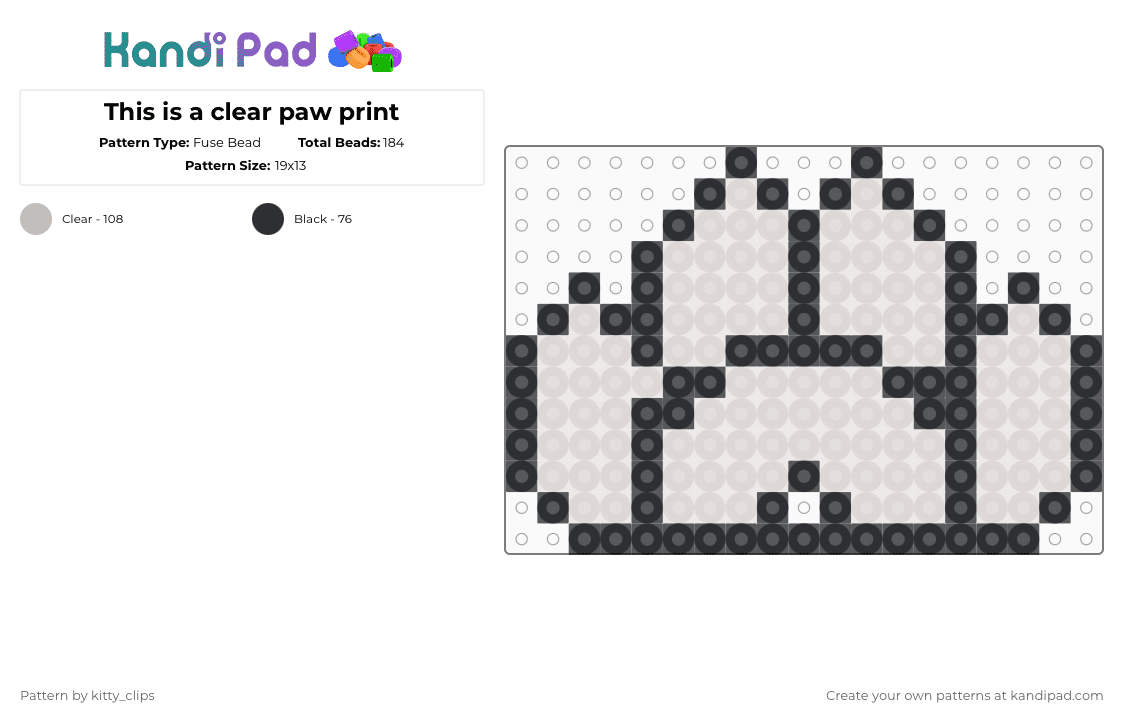 This is a clear paw print - Fuse Bead Pattern by kitty_clips on Kandi Pad - black,beige