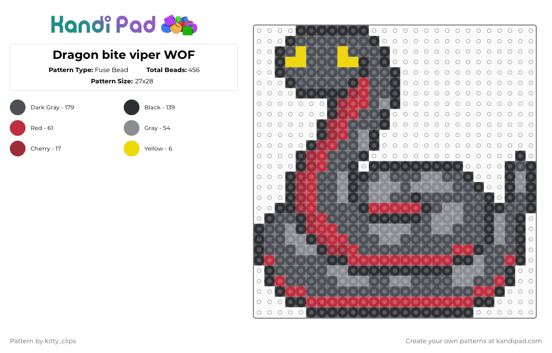 Dragon bite viper WOF - Fuse Bead Pattern by kitty_clips on Kandi Pad - gray