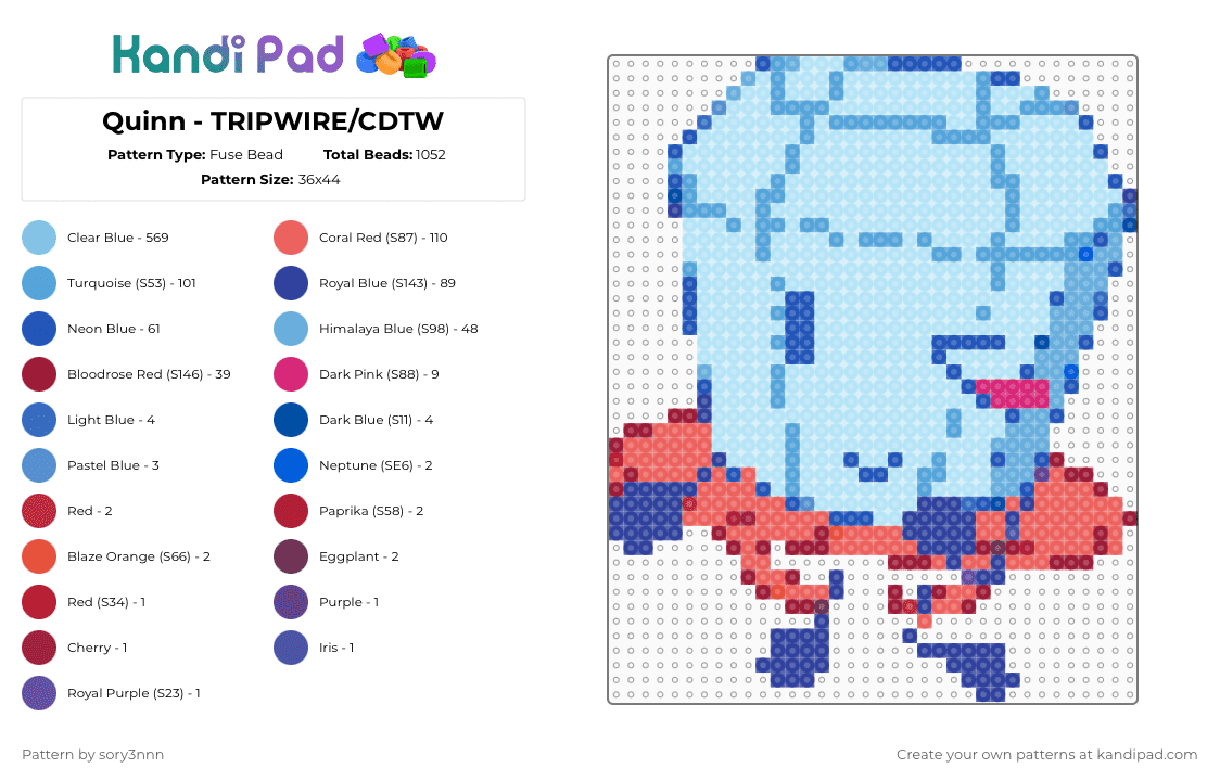 Quinn - TRIPWIRE/CDTW - Fuse Bead Pattern by sory3nnn on Kandi Pad - light blue,tripwire,osc