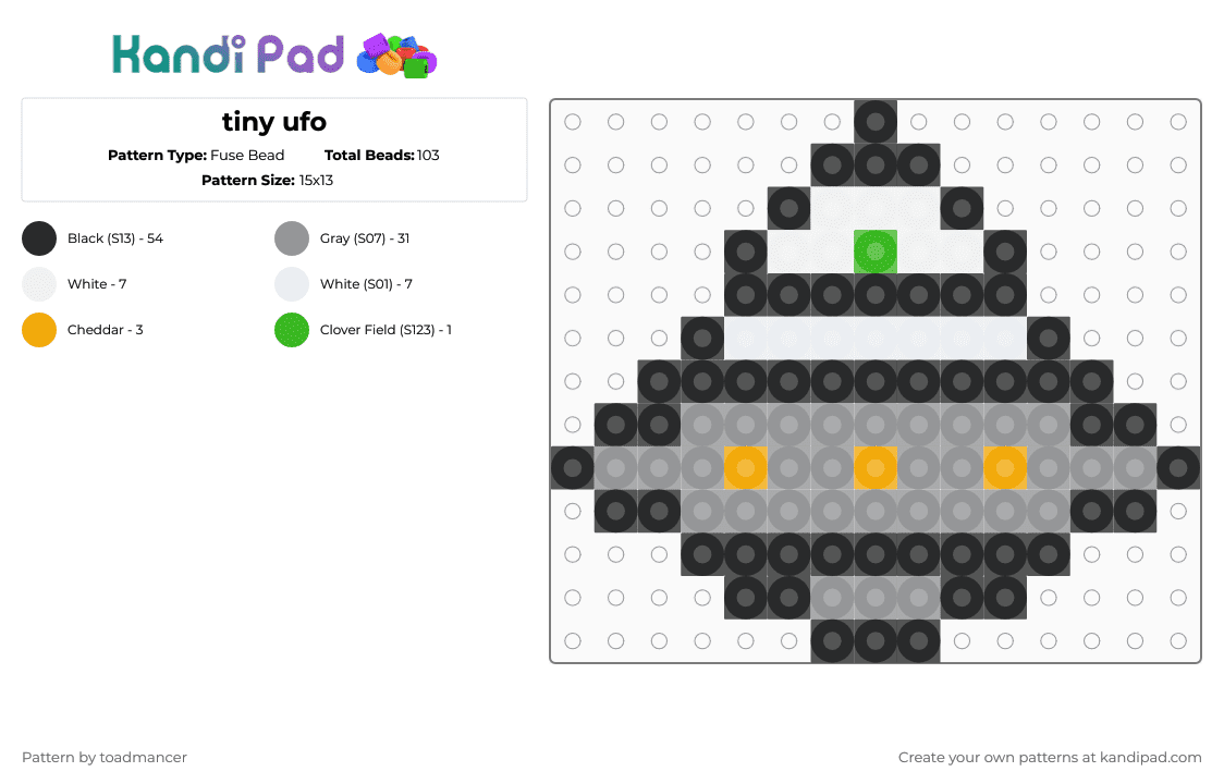 tiny ufo - Fuse Bead Pattern by toadmancer on Kandi Pad - black,gray