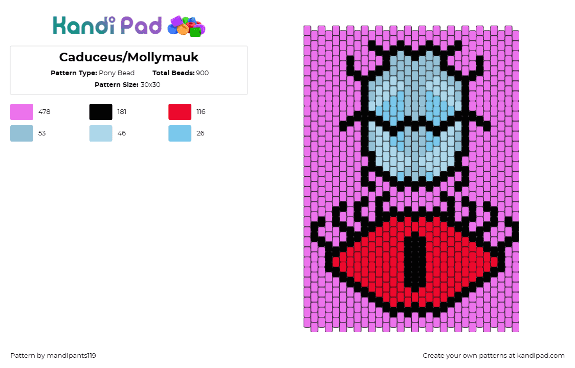 Caduceus/Mollymauk - Pony Bead Pattern by mandipants119 on Kandi Pad - mollymauk,critical role,mighty nein,panel,eye,pink,red,light blue