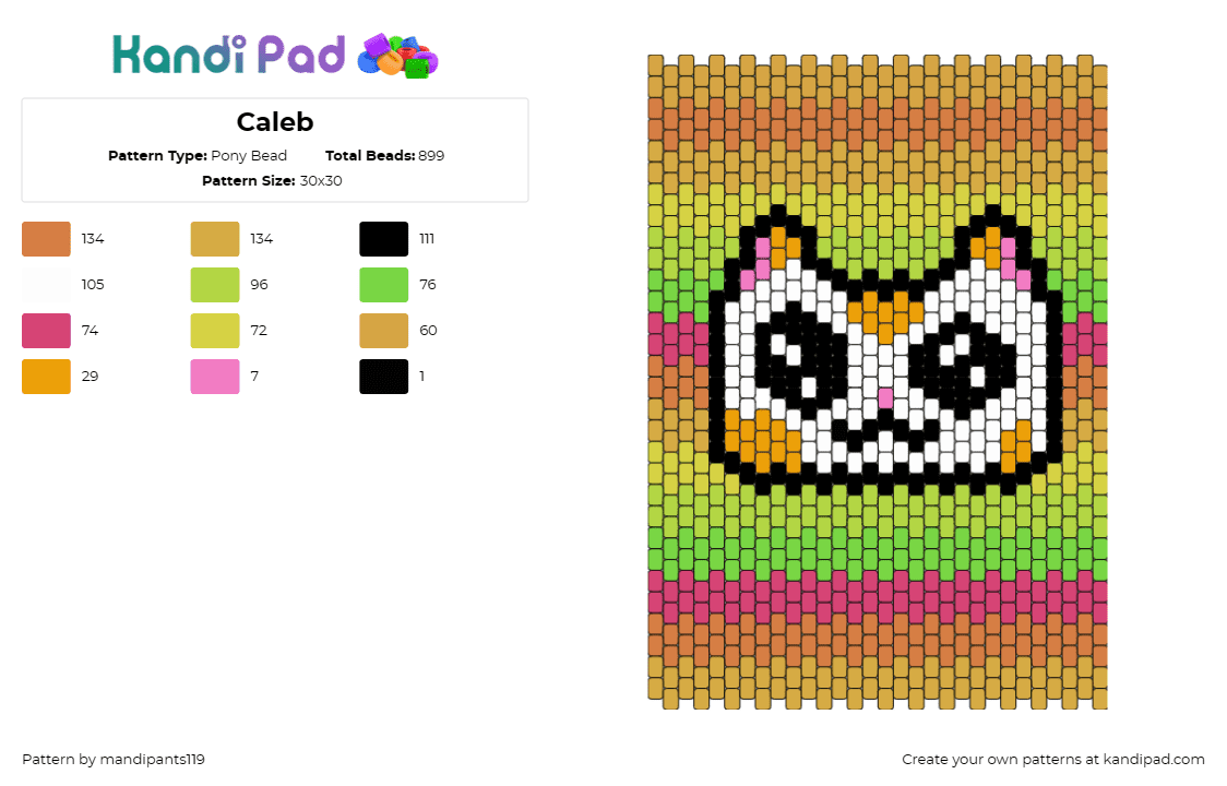 Caleb - Pony Bead Pattern by mandipants119 on Kandi Pad - cat,animal,panel,colorful,cute,white,orange,green