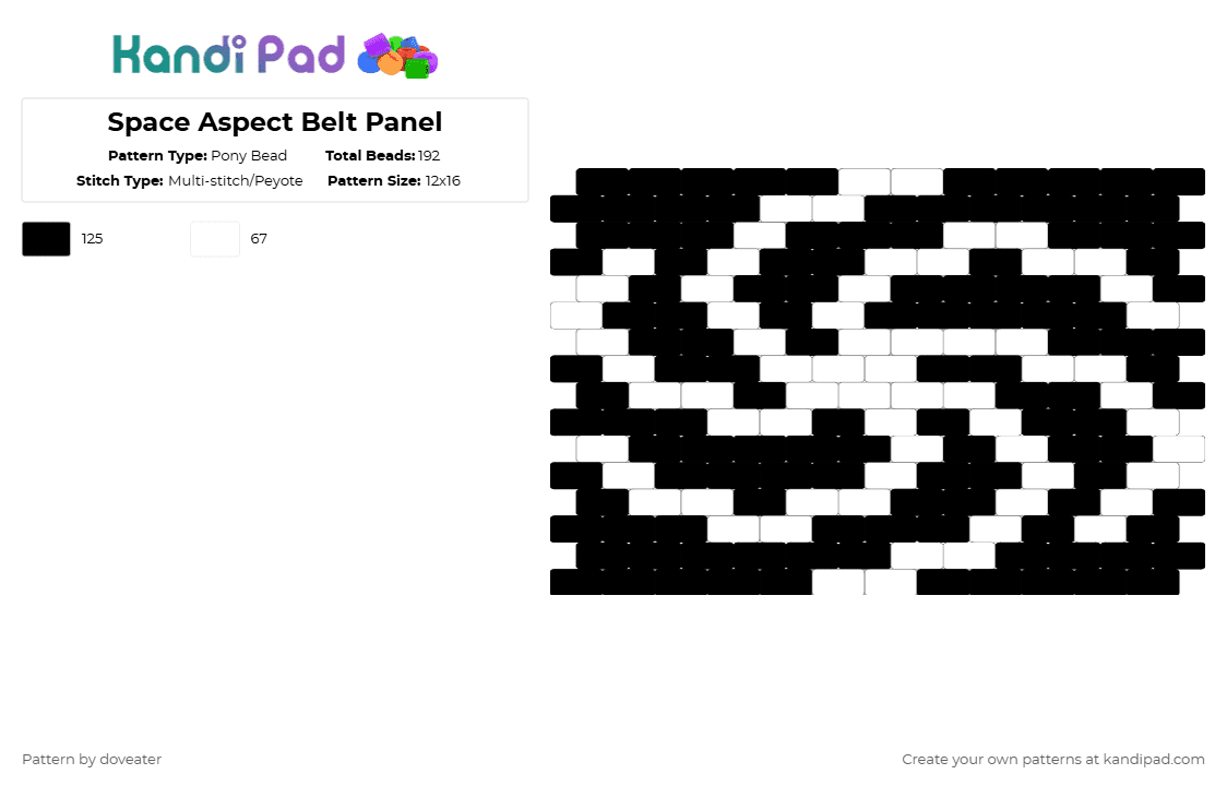Space Aspect Belt Panel - Pony Bead Pattern by doveater on Kandi Pad - white,black