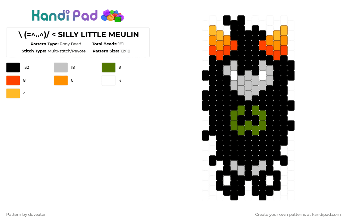 ＼(=^..^)/ < SILLY LITTLE MEULIN - Pony Bead Pattern by doveater on Kandi Pad - black,beige,homestuck,character