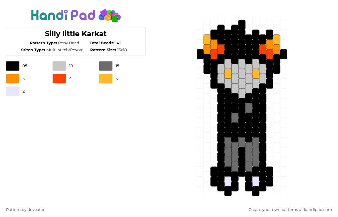 SILLY LITTLE KARKAT - Pony Bead Pattern by doveater on Kandi Pad - black,beige,gray,homestuck,character
