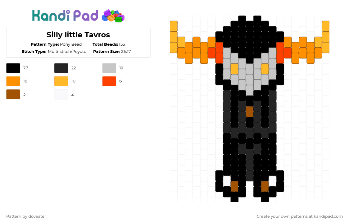 sILLY LITTLE TAVROS - Pony Bead Pattern by doveater on Kandi Pad - black,orange,beige