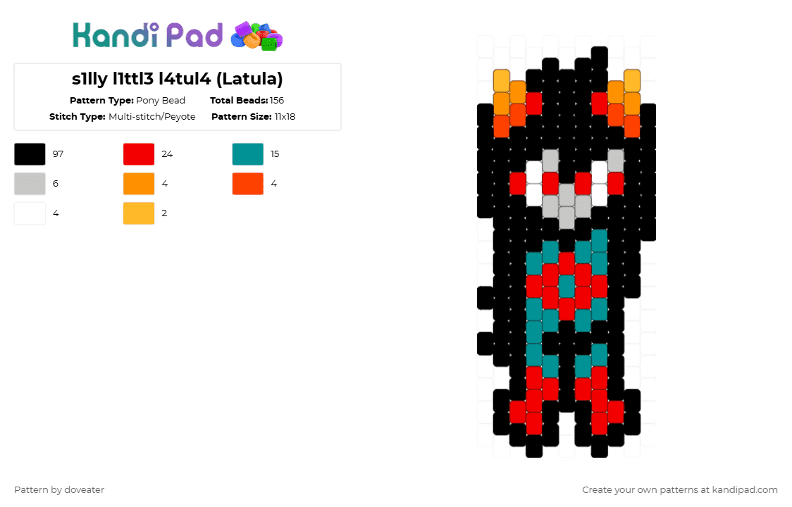 s1lly l1ttl3 l4tul4 (Latula) - Pony Bead Pattern by doveater on Kandi Pad - black,red,teal,homestuck,character