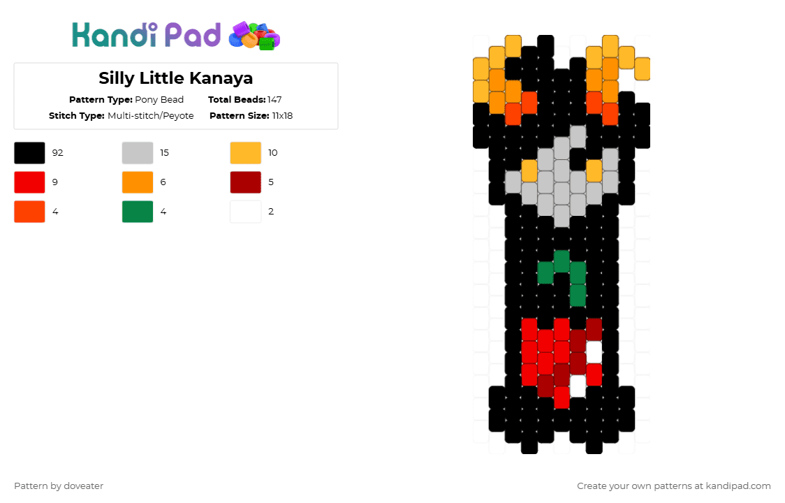 Silly Little Kanaya - Pony Bead Pattern by doveater on Kandi Pad - black,orange,red,beige,homestuck,character