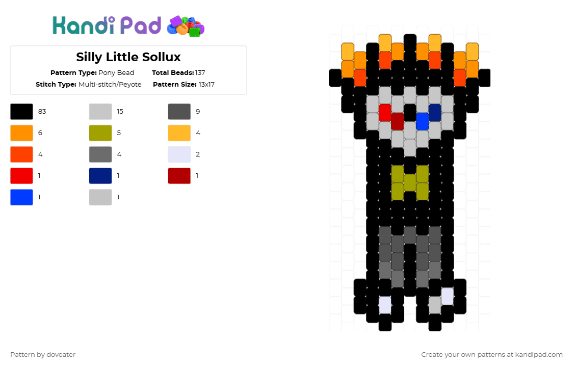 2iilly liittle 2ollux (Sollux) - Pony Bead Pattern by doveater on Kandi Pad - black,orange,beige,gray