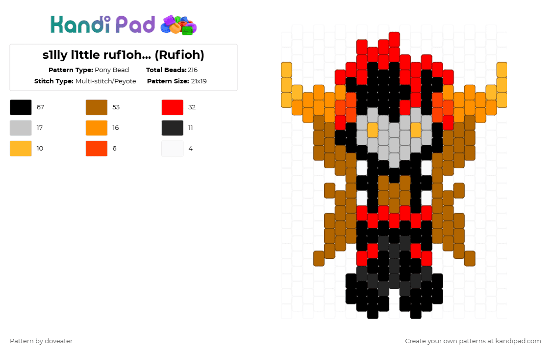 s1lly l1ttle ruf1oh... (Rufioh) - Pony Bead Pattern by doveater on Kandi Pad - red,tan,homestuck,character