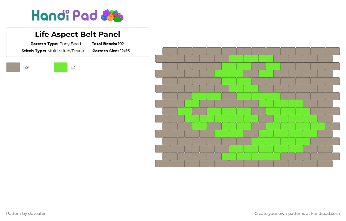 Life Aspect Belt Panel - Pony Bead Pattern by doveater on Kandi Pad - green,beige