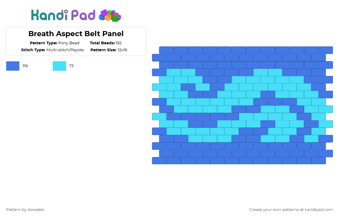 Breath Aspect Belt Panel - Pony Bead Pattern by doveater on Kandi Pad - light blue,blue