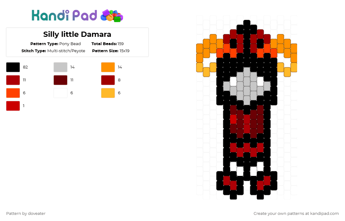 Silly little Damara - Pony Bead Pattern by doveater on Kandi Pad - black,red,orange,homestuck,character