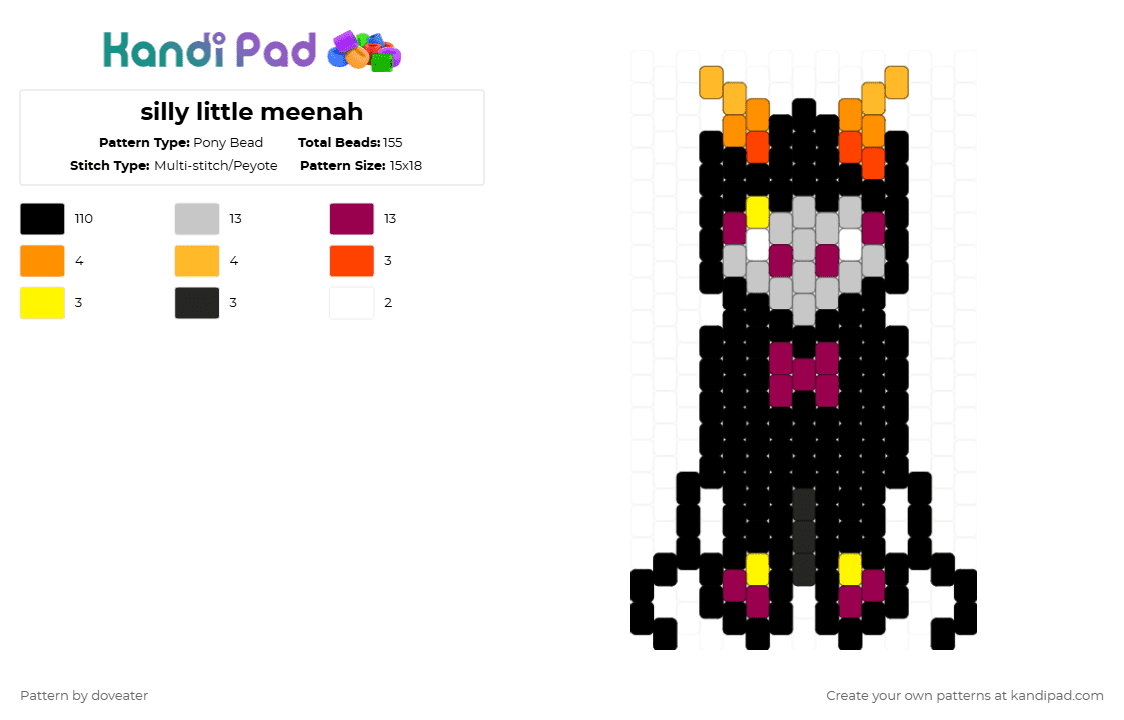 silly little meenah - Pony Bead Pattern by doveater on Kandi Pad - black,orange,beige,pink,homestuck,character