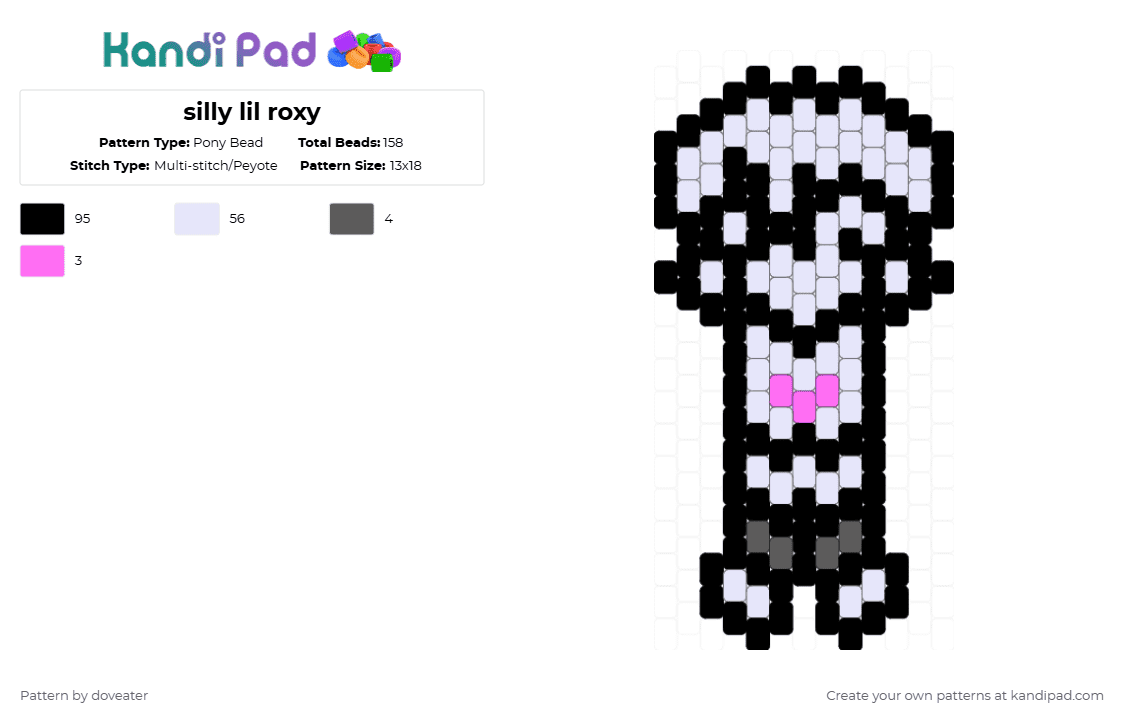 silly lil roxy - Pony Bead Pattern by doveater on Kandi Pad - black,white,pink,gray