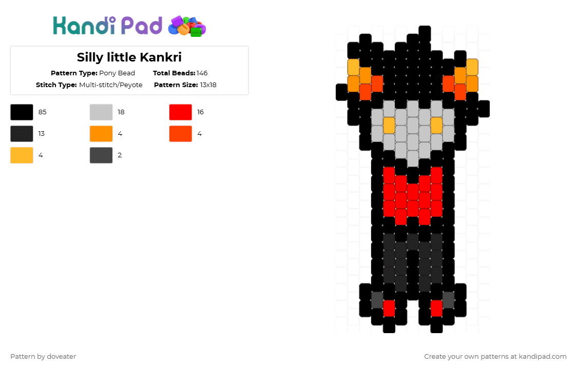 Silly little Kankri - Pony Bead Pattern by doveater on Kandi Pad - black,red,beige,homestuck,character