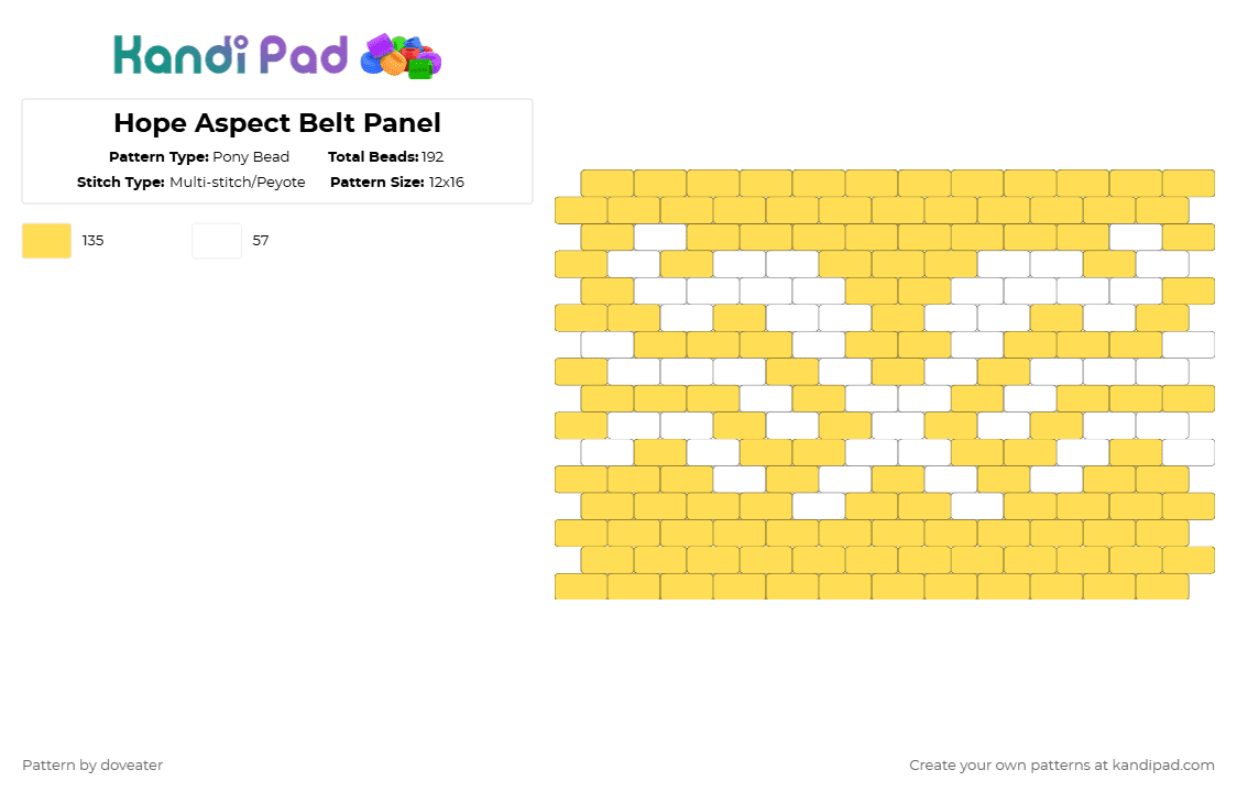Hope Aspect Belt Panel - Pony Bead Pattern by doveater on Kandi Pad - white,yellow