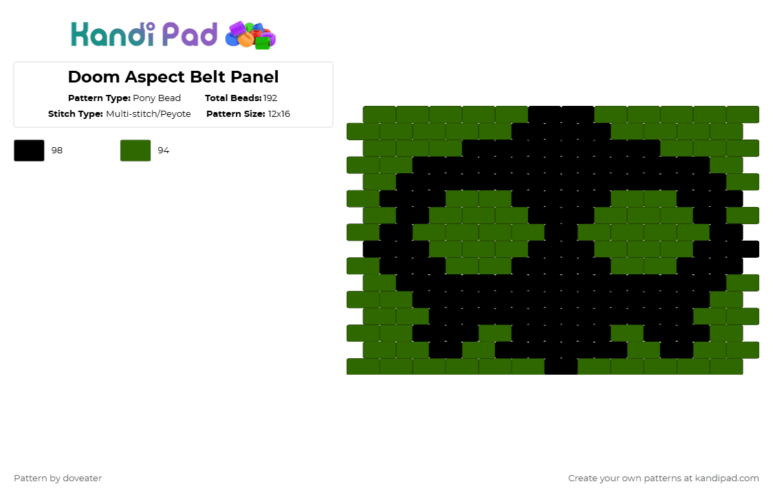 Doom Aspect Belt Panel - Pony Bead Pattern by doveater on Kandi Pad - black,green
