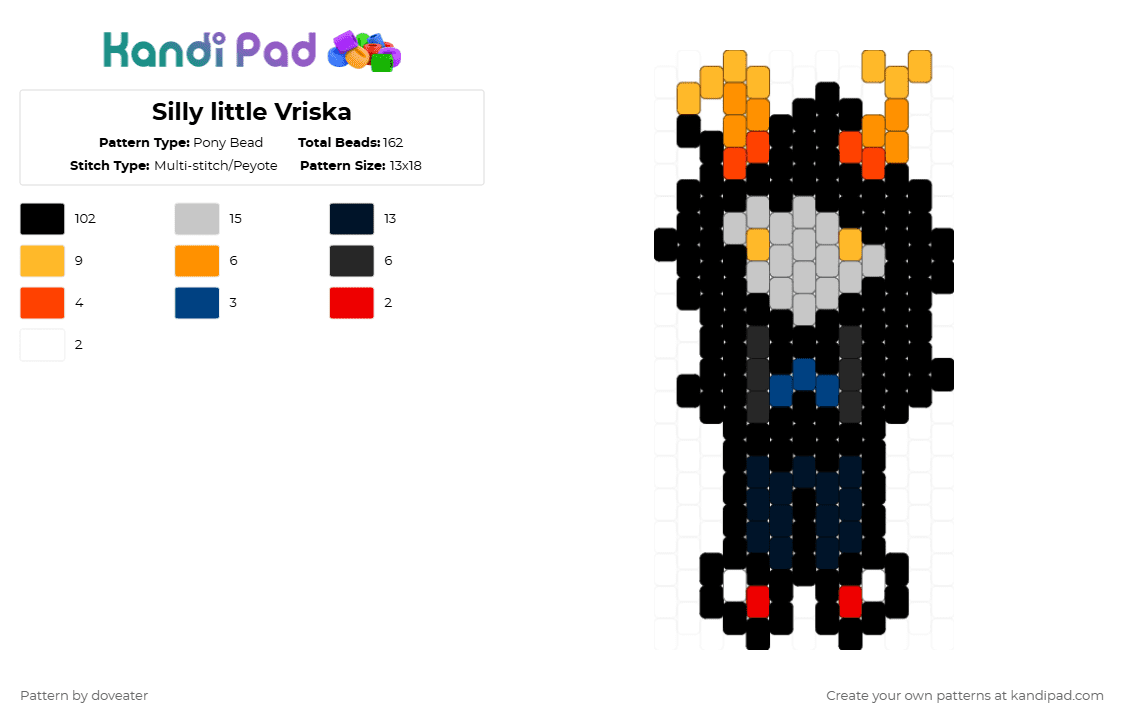 Silly little Vriska - Pony Bead Pattern by doveater on Kandi Pad - black,orange,beige