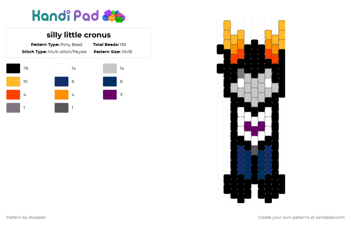 silly little cronus - Pony Bead Pattern by doveater on Kandi Pad - black,orange,beige,blue,homestuck,character