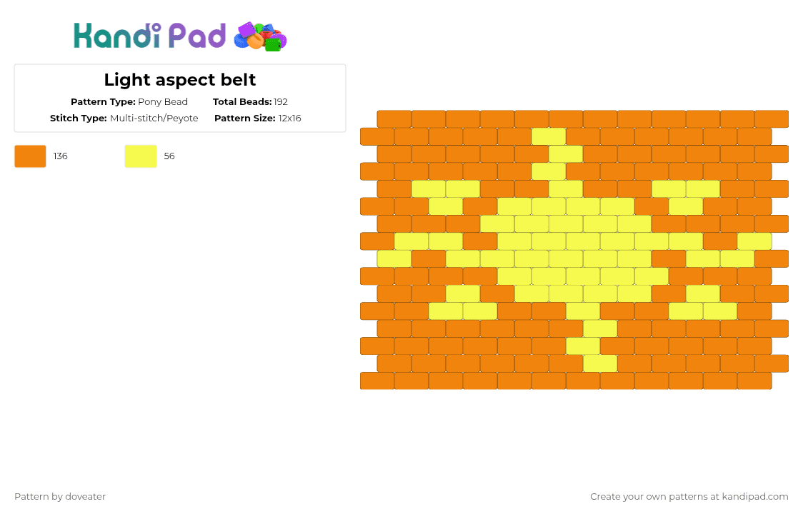 Light Aspect Belt Panel - Pony Bead Pattern by doveater on Kandi Pad - yellow,orange