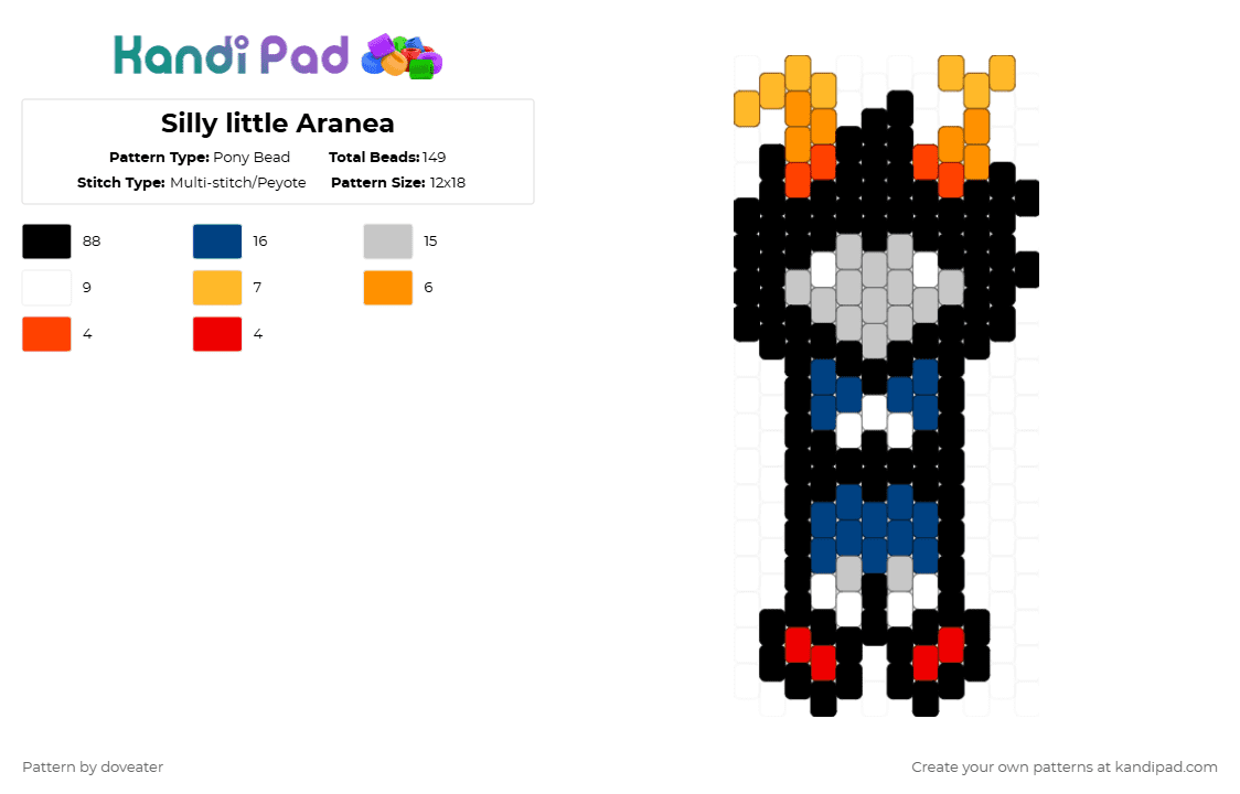 Silly little Aranea - Pony Bead Pattern by doveater on Kandi Pad - black,orange,beige,blue,homestuck,character