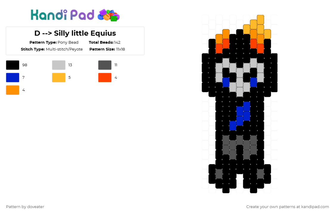 D --> Silly little Equius - Pony Bead Pattern by doveater on Kandi Pad - black,orange,beige,gray