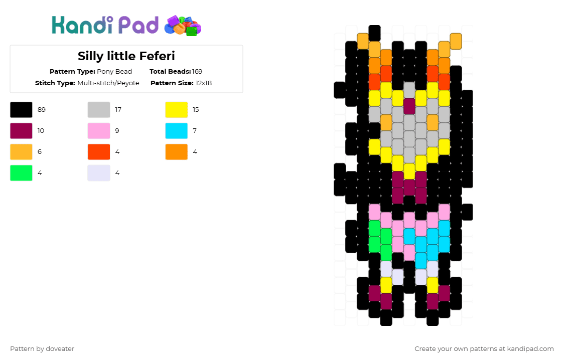 Silly little Feferi - Pony Bead Pattern by doveater on Kandi Pad - black,yellow,pink,colorful,homestuck,character