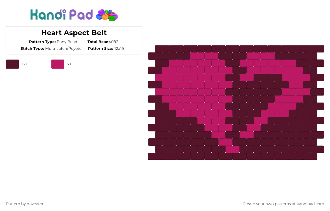 Heart Aspect Belt Panel - Pony Bead Pattern by doveater on Kandi Pad - brown,pink