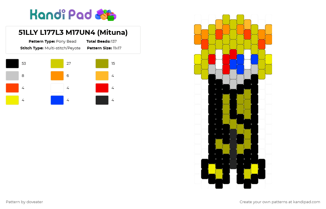 51LLY L177L3 M17UN4 (Mituna) - Pony Bead Pattern by doveater on Kandi Pad - black,yellow,gold,homestuck,character