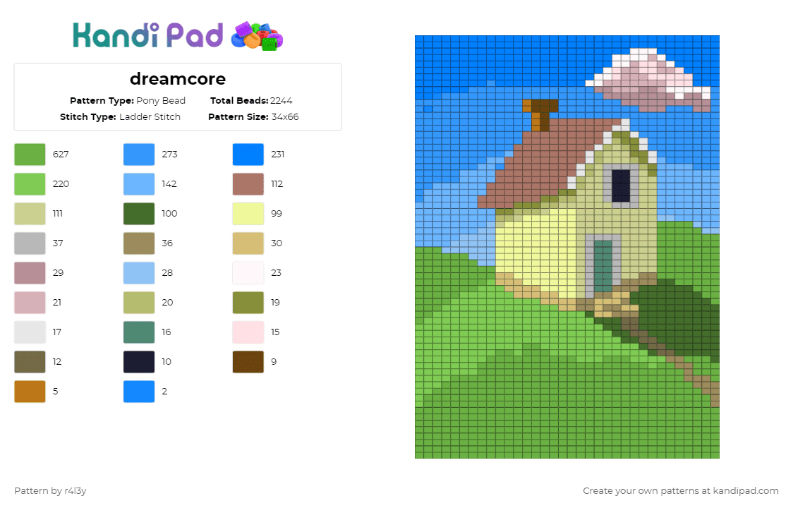 dreamcore - Pony Bead Pattern by r4l3y on Kandi Pad - green,yellow,light blue,blue